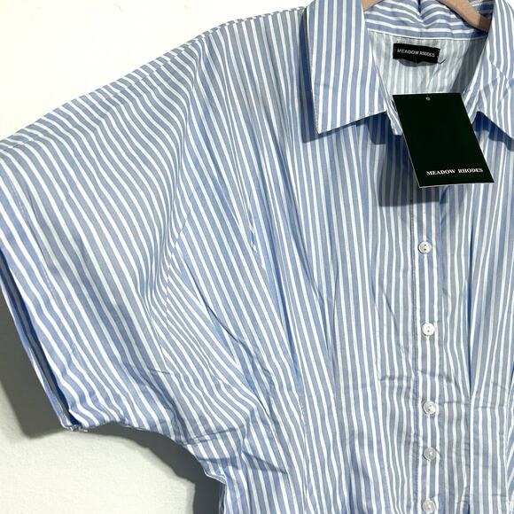 Anthropologie Maxi Shirt Dress Pleated Poplin Blue White Striped Pintuck NWT L - Picture 10 of 14